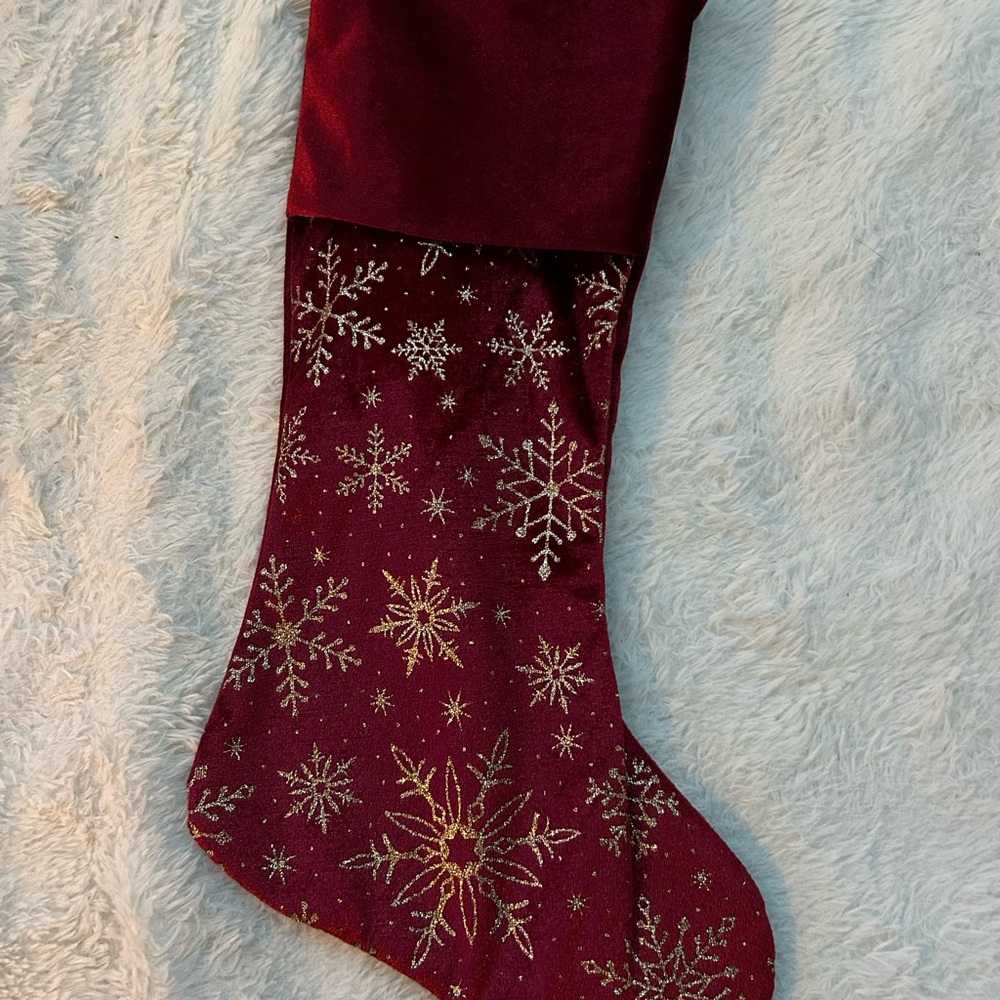 Festive Red Christmas Stocking with Gold Snowflakes
